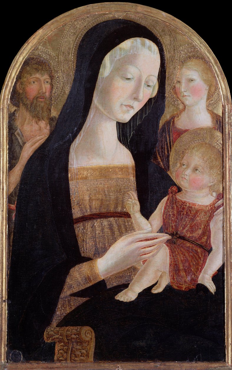 Szűz gyermekkel és szentekkel Keresztelő Jánossal és Mária Magdolnával - Festmény, 1470 körül alkotó: Neroccio di  Landi