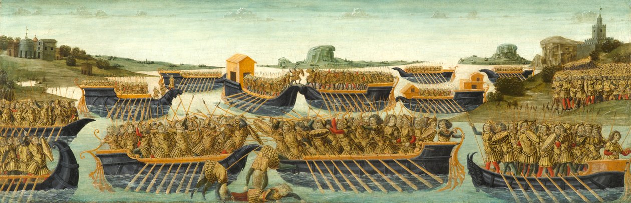 Az actiumi csata, 1475-1480 körül (tempera és aranylevél a panelen) alkotó: Neroccio di Landi