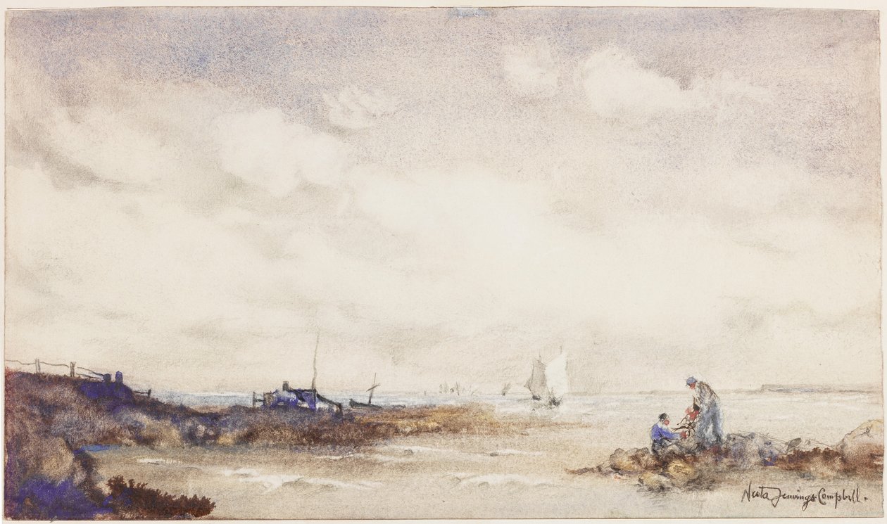 Sussex Coast (tinta és mosás papíron) alkotó: Nesta Jennings Campbell