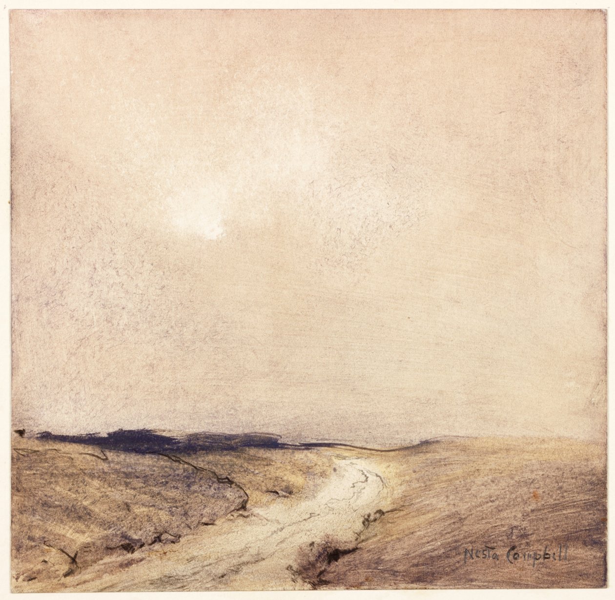 Yorkshire Moorland (ceruza és akvarell kártyára ragasztott papíron) alkotó: Nesta Jennings Campbell