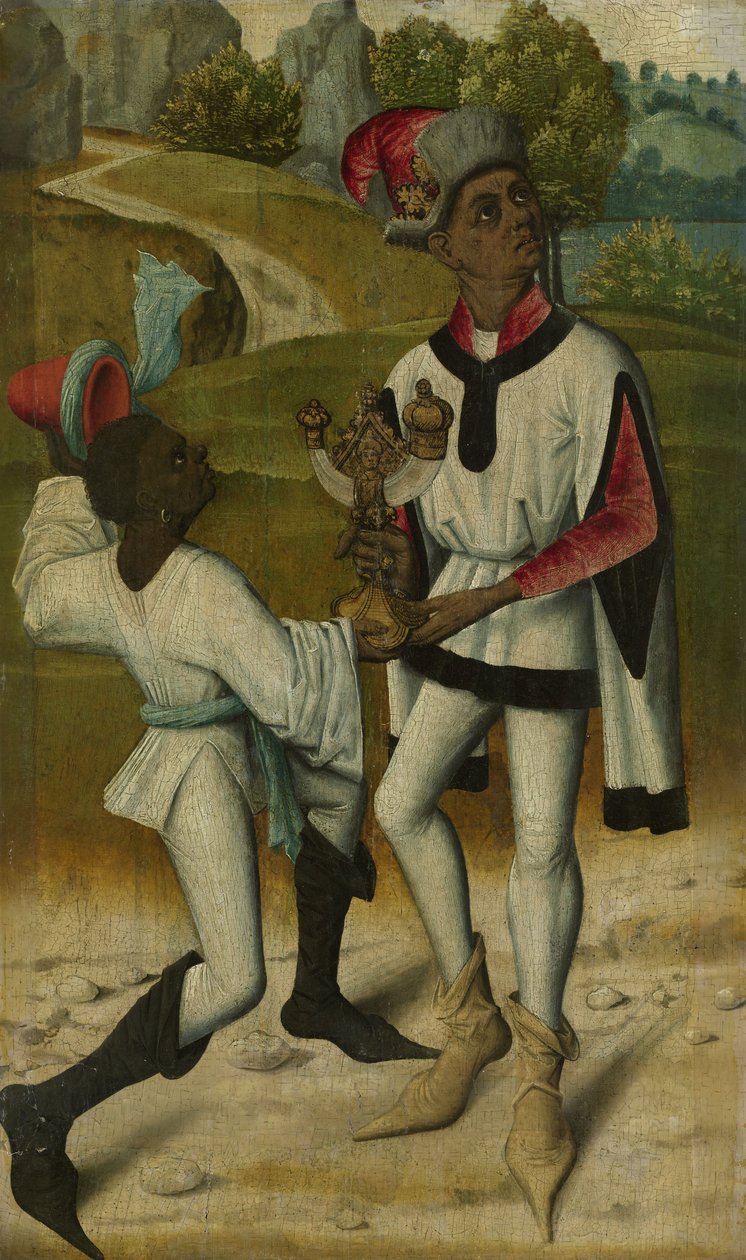 Baltazár, a három mágus egyike, egy szolgával, 1480-90 körül alkotó: Netherlandish School