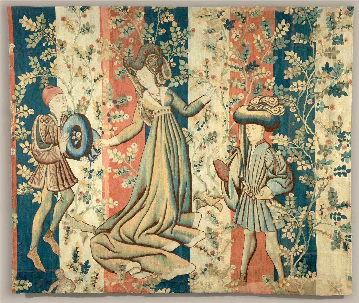 Udvariak a rózsakertben: Egy hölgy és két úr, 1440–1450 körül alkotó: Netherlandish School