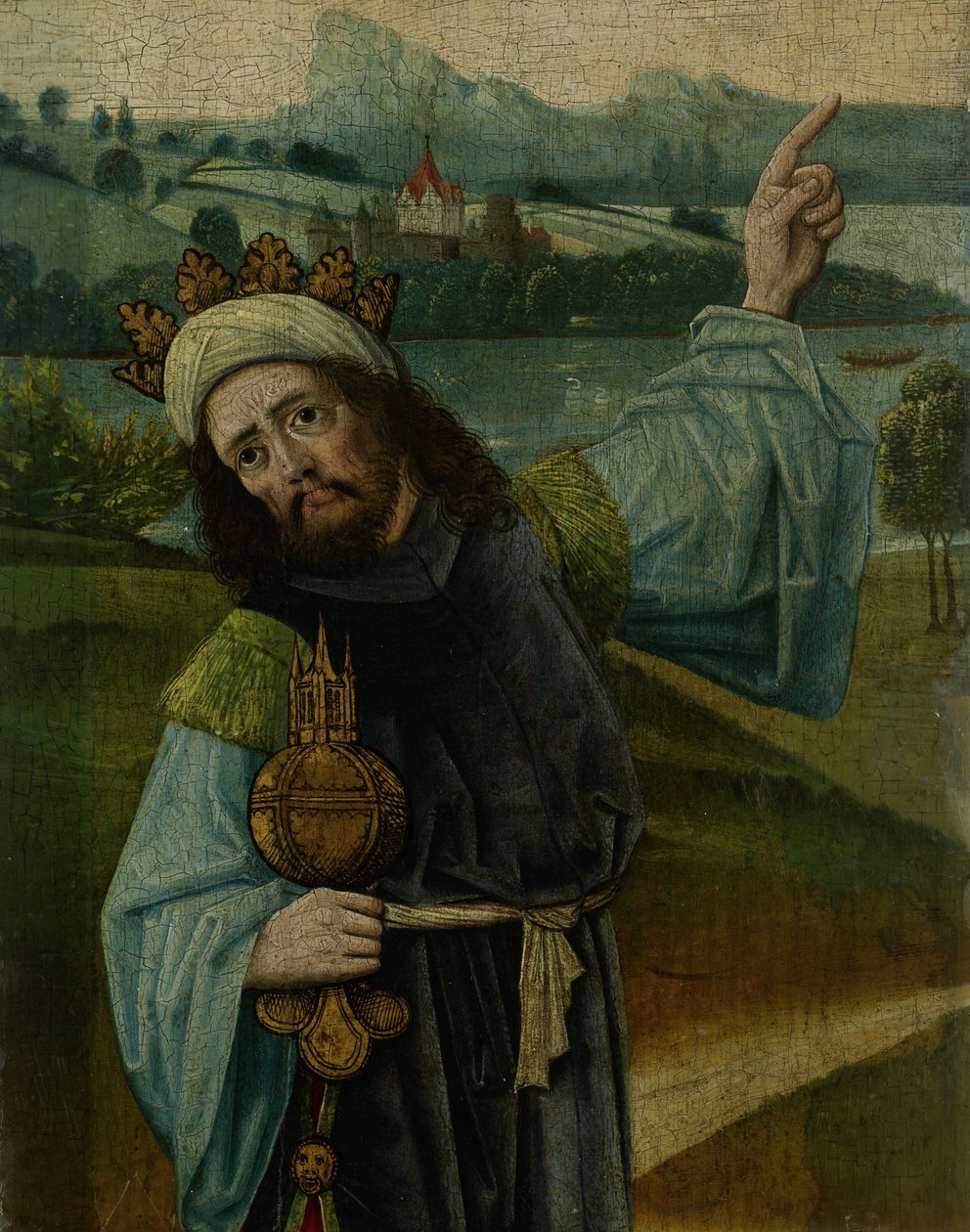 Melchior király, a három mágus egyike, Csillagra mutat, c. 1480-90 alkotó: Netherlandish School