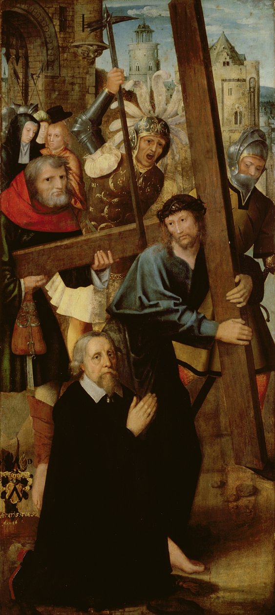 A keresztet hordozó Krisztus, a Szent Antal-oltár bal szárnya, 1510-18 (tempera és olaj a táblán) alkotó: Netherlandish School
