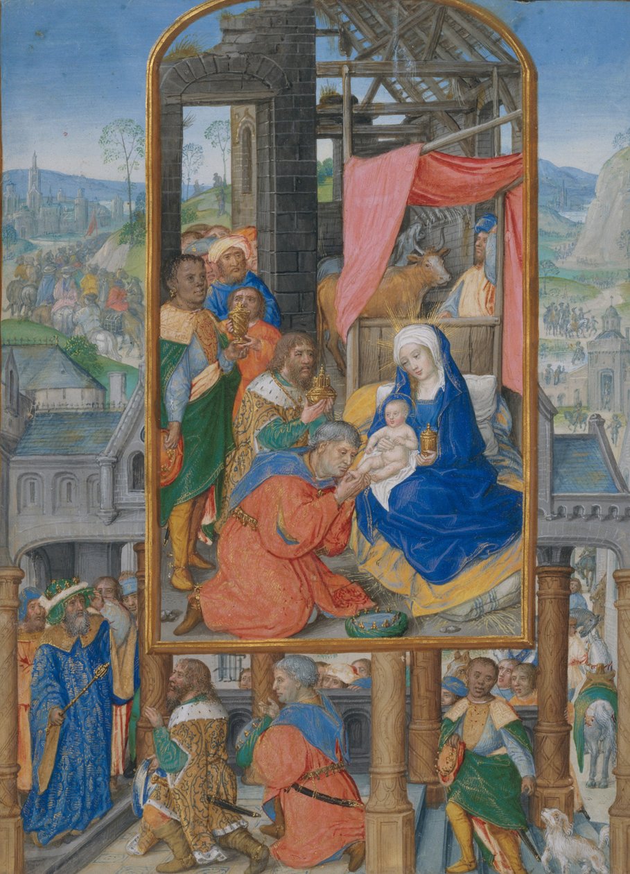 Kéziratos megvilágítás a mágusok imádásával, 1515-25 körül (tempera, tinta és arany pergamen) alkotó: Netherlandish School