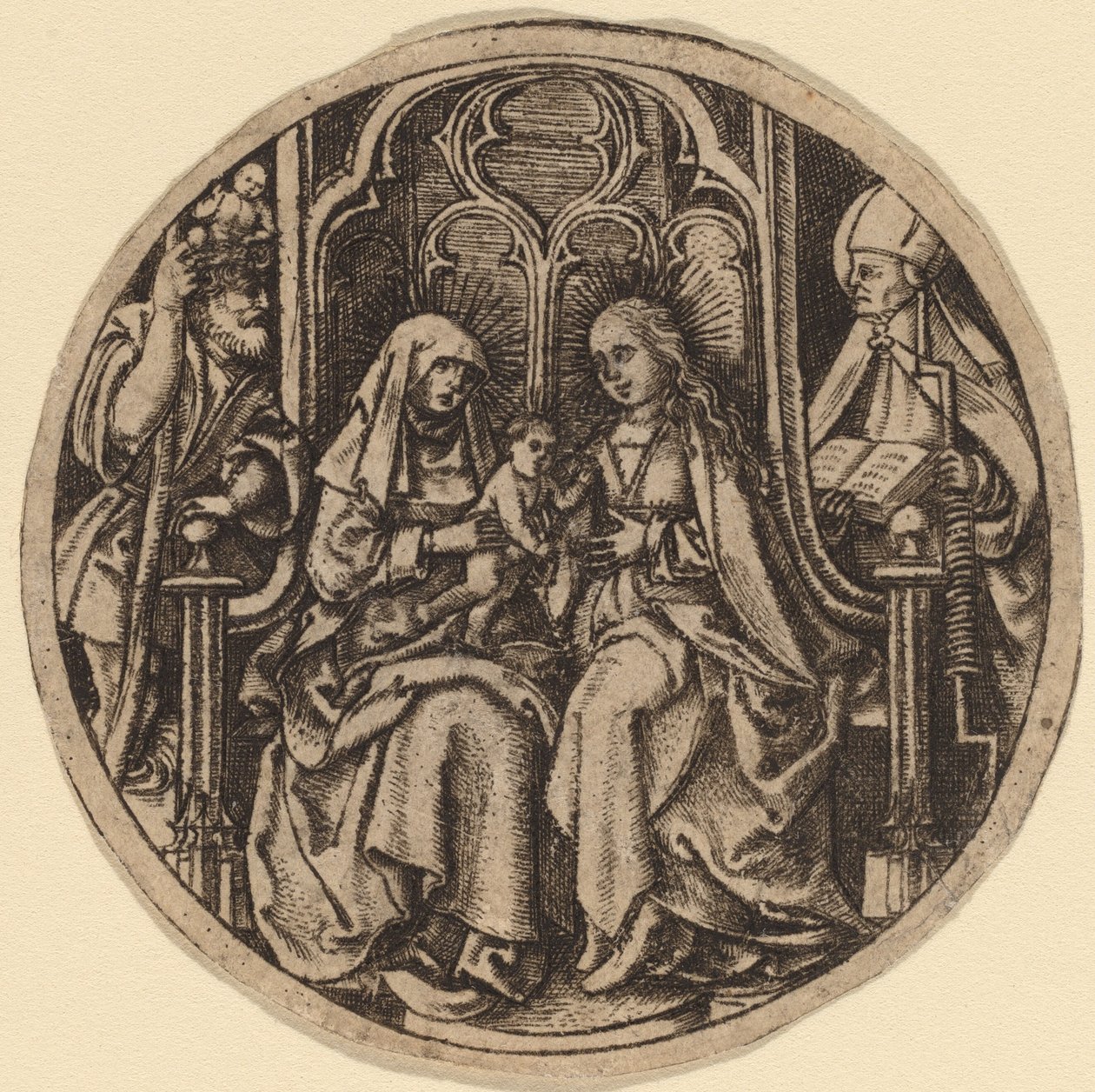 Madonna és gyermeke Szent Kristóf és Erasmus mellett alkotó: Netherlandish 15th Century