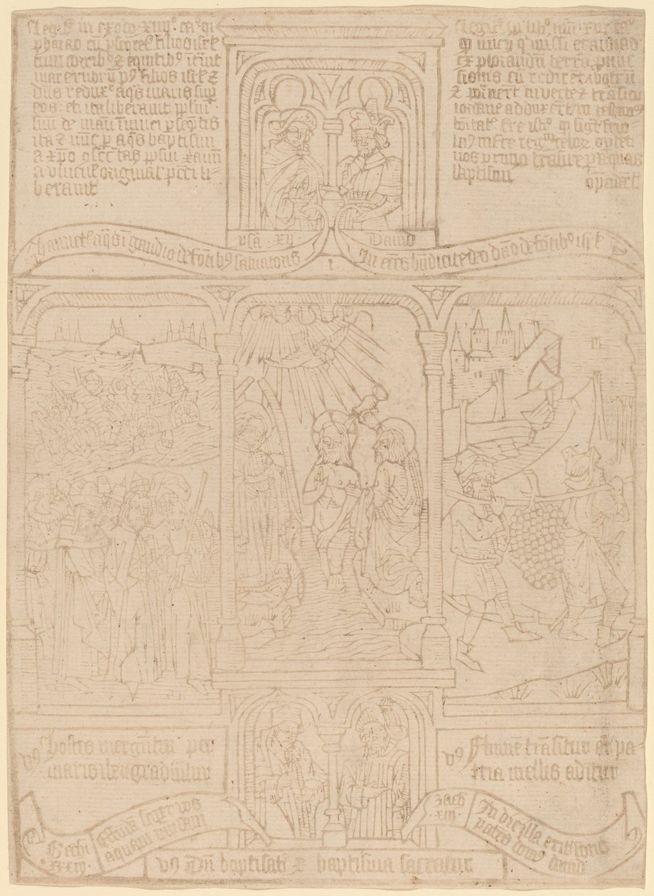 Krisztus keresztsége; Fáraó áthalad a Vörös-tengeren; Joshua és Caleb alkotó: Netherlandish 15th Century