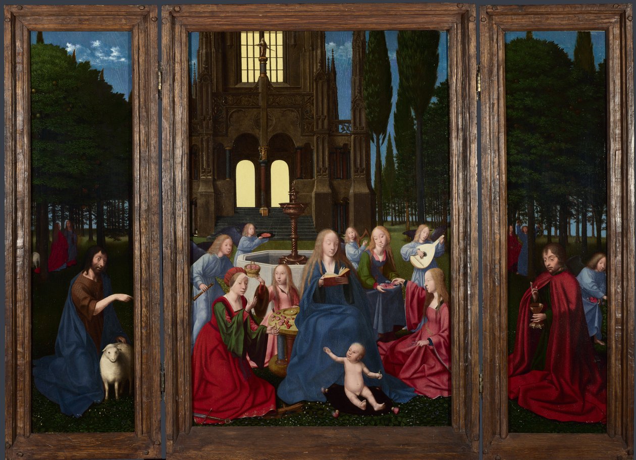 Szűz és gyermek szentekkel és angyalokkal egy kertben, c. 1500 alkotó: Netherlandish Master