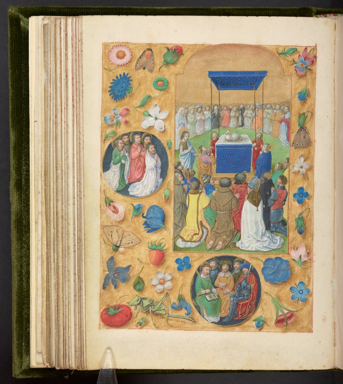 Hozzáadás. 17280, f.77v, A misztikus bárány imádata, Szép Fülöp óráiból, 1495 körül (vellum) alkotó: Netherlandish School