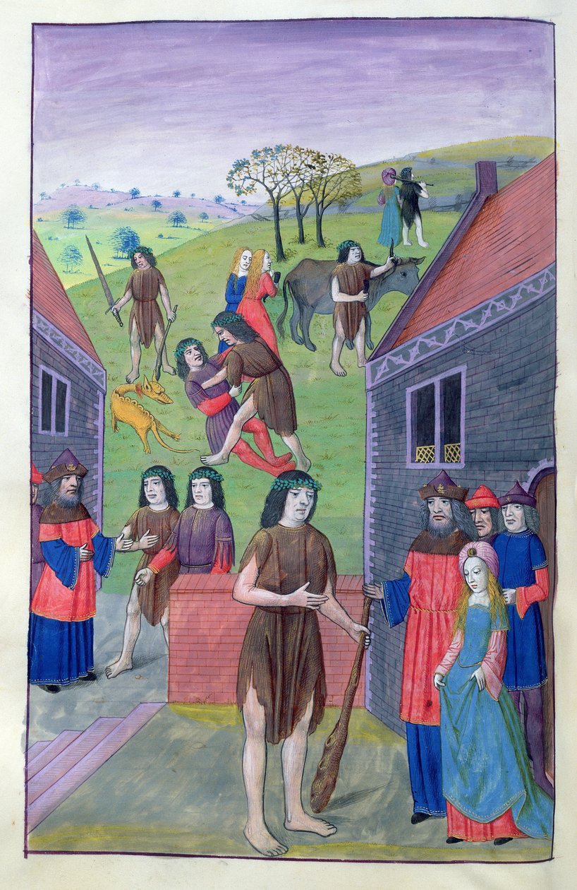 Ms 324 f.91 v. Hercules megküzd Achelousszal, és megragadja a bikát a szarvánál, 1479 alkotó: Netherlandish School