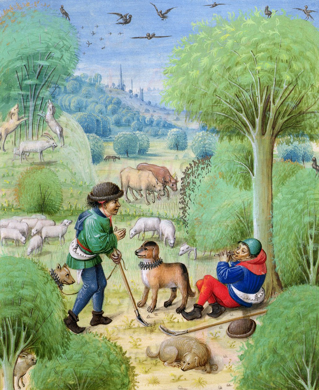 Ms 324 f.9 r. Lelkipásztori jelenet, Vergilius Eclogues-jából, 1472-73 alkotó: Netherlandish School