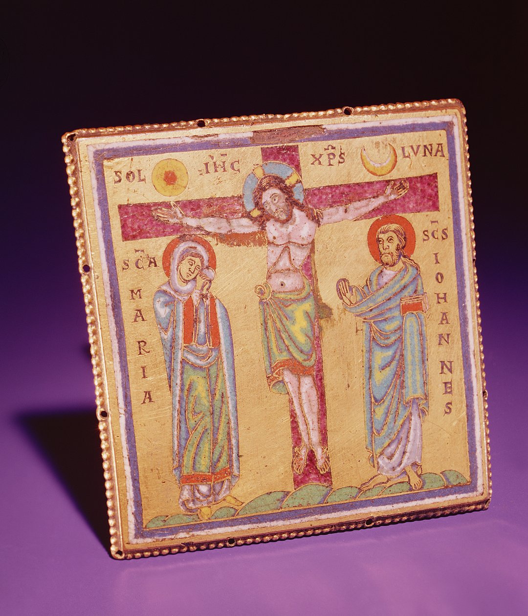 Emléktábla a keresztre feszítéssel, 1150-75 körül (champleve és cloisonne zománc, rézötvözet és aranyozott) alkotó: Netherlandish School