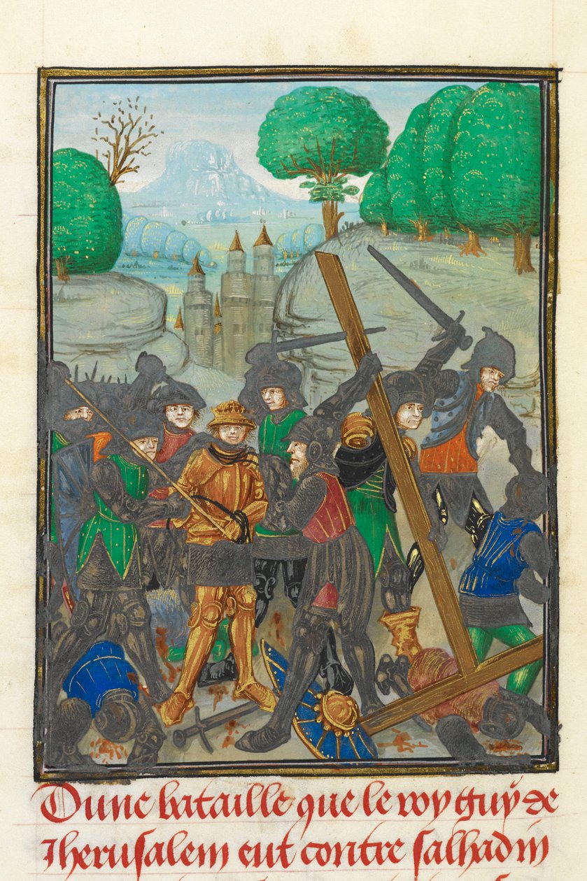 Royal 15 E.I, f.433v Guy de Lusignan veresége és a Szent Kereszt elvesztése, illusztráció a „Keresztes hadjáratok története” című művéből, William, Tirus érseke alkotó: Netherlandish School