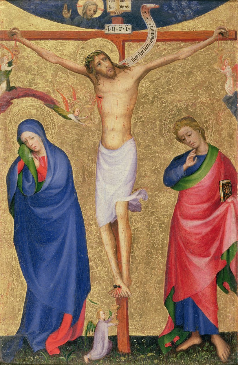 A keresztre feszítés, összecsukható oltárképről, 1400 körül (tempera és aranylevél a panelen) alkotó: Netherlandish School