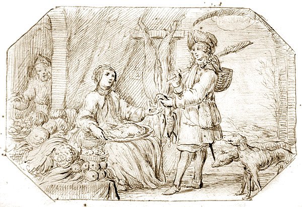 The Four Seasons: Winter – The Return from Hunting, 1675 körül (toll és szépia tinta papíron) alkotó: Netherlandish School