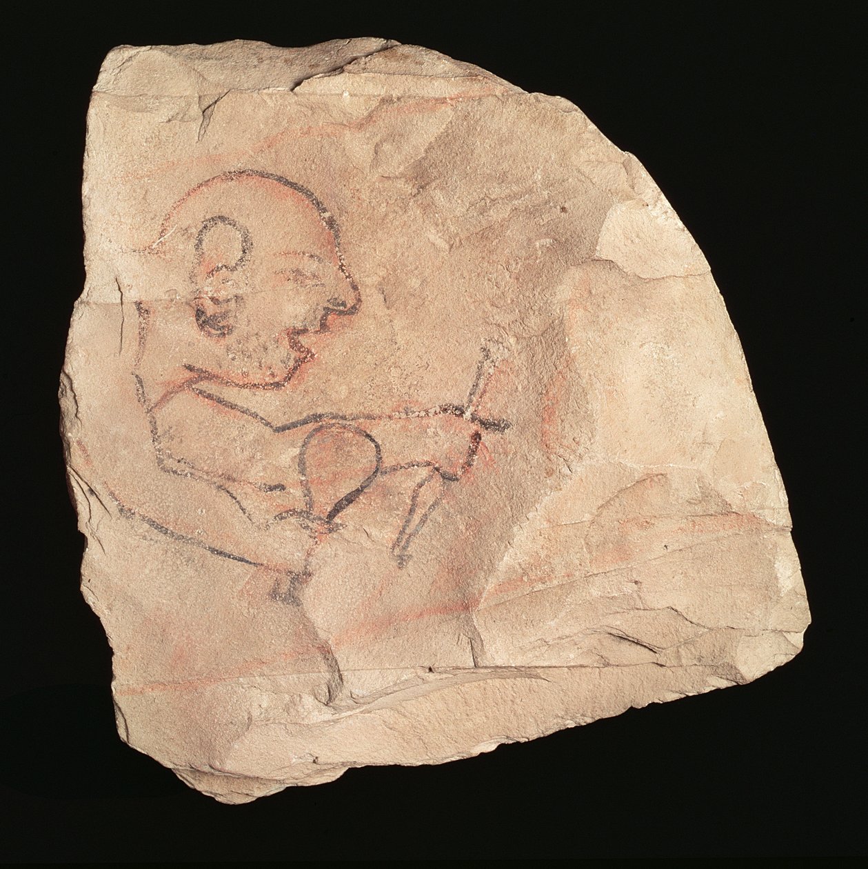 Egy borostás kőfaragót ábrázoló Ostracon, valószínűleg Deir el-Medina-ból, a 19-20. dinasztia, ie 1200-1153 között (festett mészkő) (lásd még: 282583) alkotó: New Kingdom Egyptian