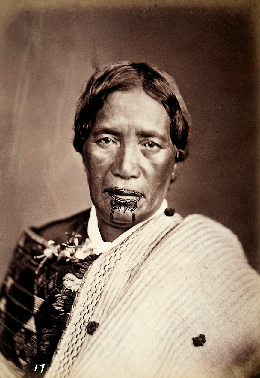 Egy tetovált arcú maori portréja, 1886-88 körül alkotó: New Zealand Photographer
