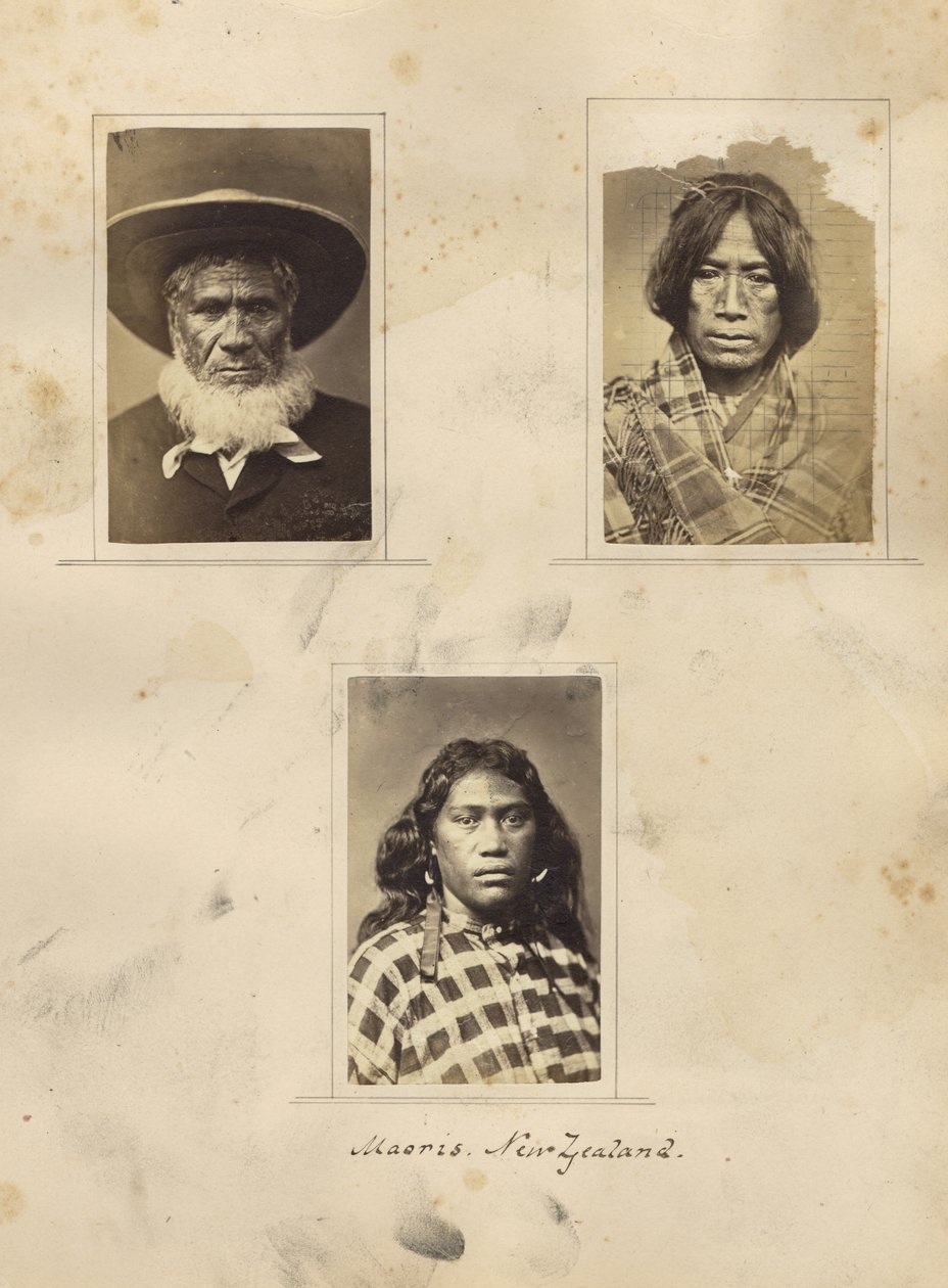 Maoris, Új-Zéland, 1865 körül (albumnyomat) alkotó: New Zealander Photographer