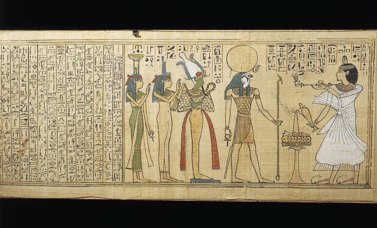 Khonsumes papirusza, A halottak könyve, az elhunyt felajánlásokat tett Ozirisznek, Ízisznek és Nephthysnek, harmadik köztes időszak alkotó: New Kingdom Egyptian