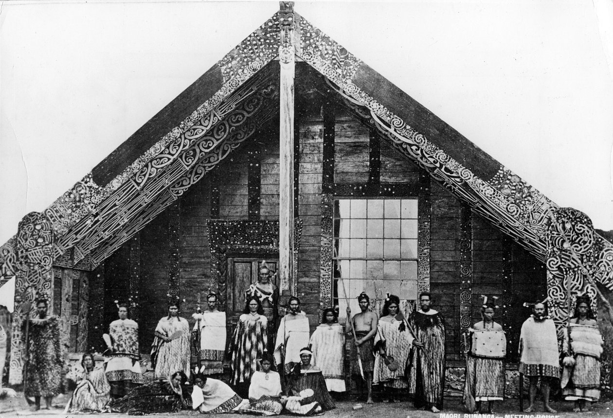 Maori Runanga vagy Találkozóház, 1863-80 körül alkotó: New Zealand Photographer