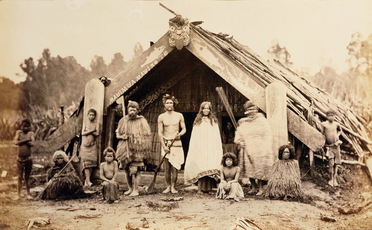 Maori család, Új-Zéland, 1880-as évek (albumnyomat) alkotó: New Zealander Photographer