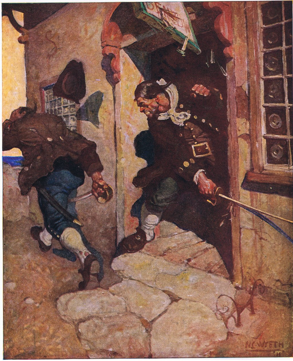 Bones kapitány kirobbantja a fekete kutyát: Egy utolsó remegő vágás kettészakította volna, ha nem tartóztatta fel a nagy cégtáblánk alkotó: Newell Convers Wyeth