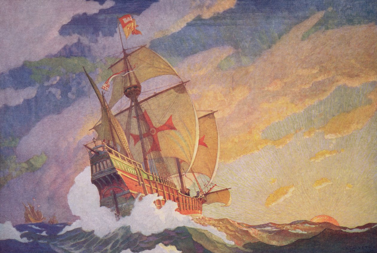 Columbus átkelés az Atlanti-óceánon, 1927 (nyomtatás) alkotó: Newell Convers Wyeth