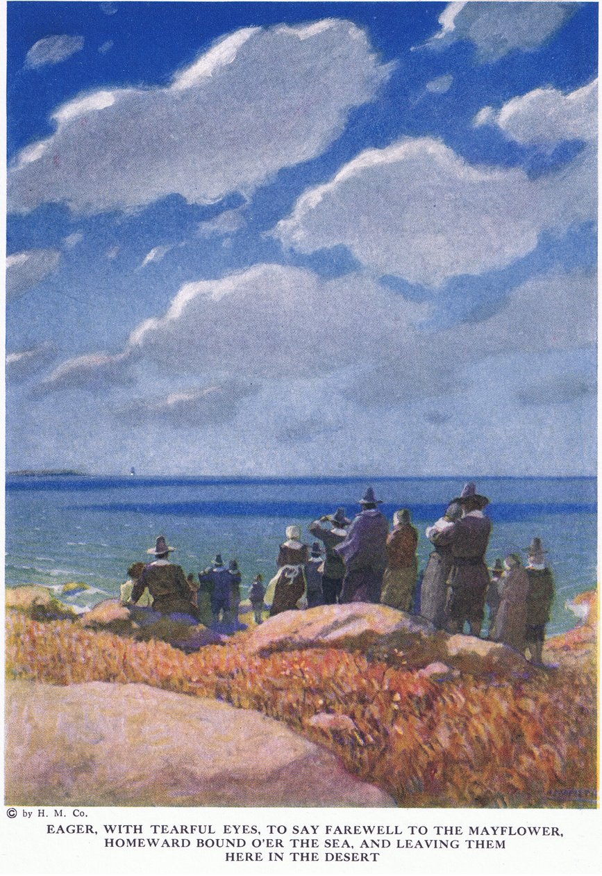 Mohón, könnyes szemekkel búcsút int a Mayflowernek alkotó: Newell Convers Wyeth