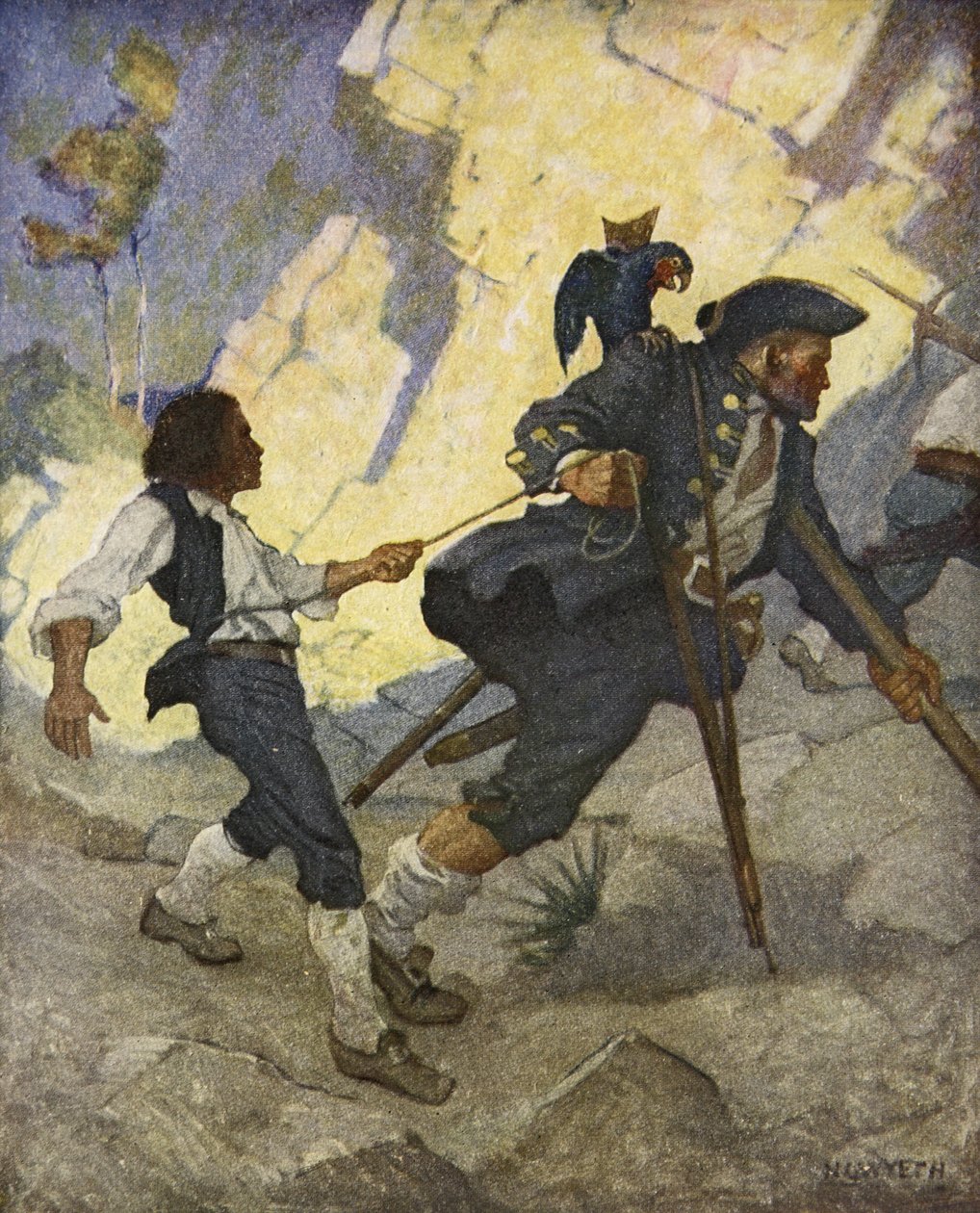 Az egész világon úgy vezettek, mint egy táncoló medve, Robert Louis Stevenson, kocsma, a „Kincses sziget” című illusztrációja. Charles Scribner fiai, 1911 alkotó: Newell Convers Wyeth