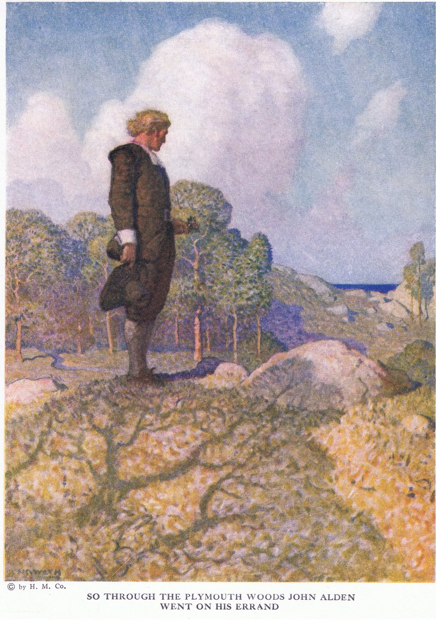Így hát a plymouthi erdőn keresztül John Alden elindult a küldetésére. alkotó: Newell Convers Wyeth