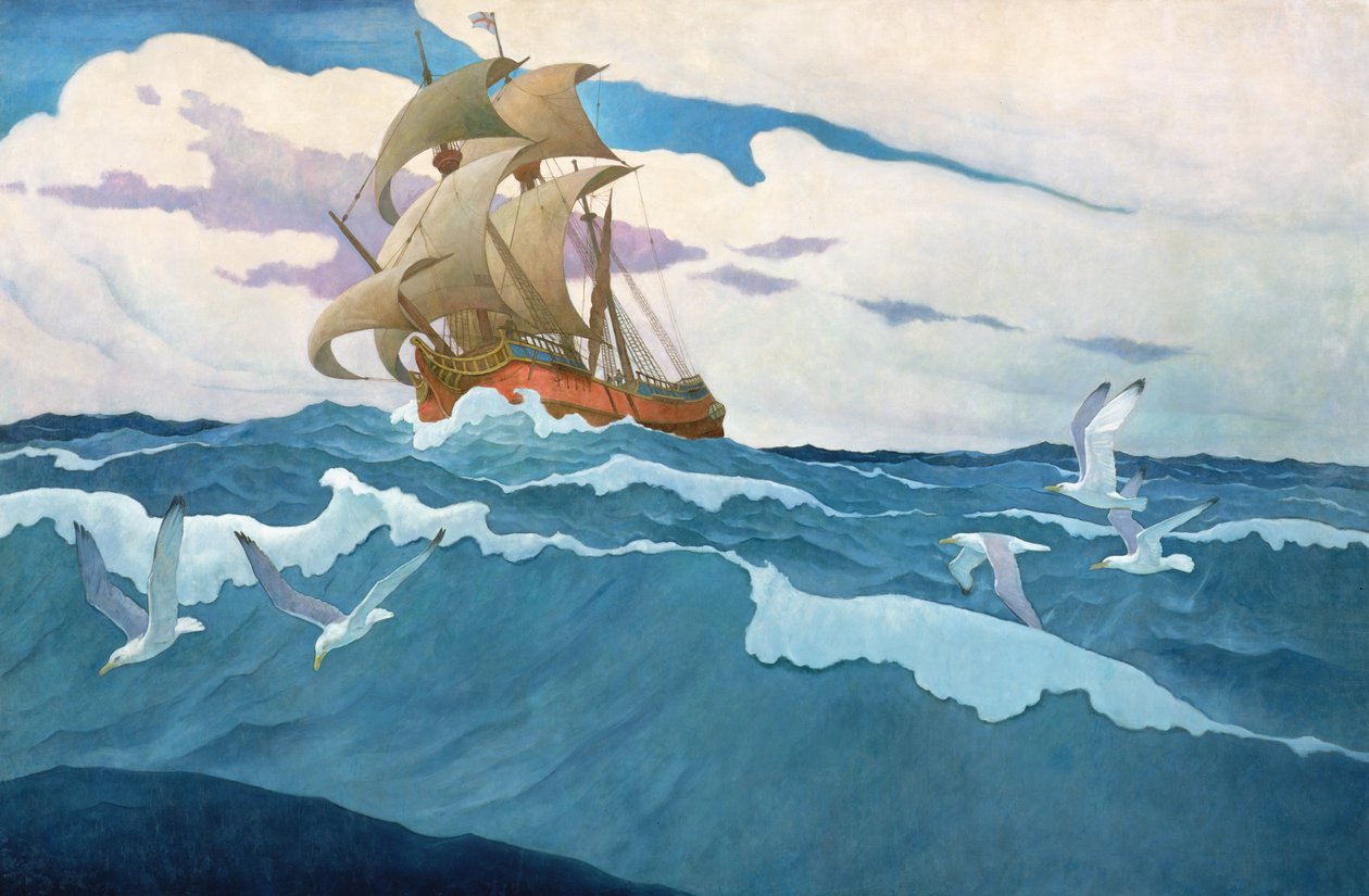 A Mayflower eljövetele 1620-ban, 1941-ben alkotó: Newell Convers Wyeth