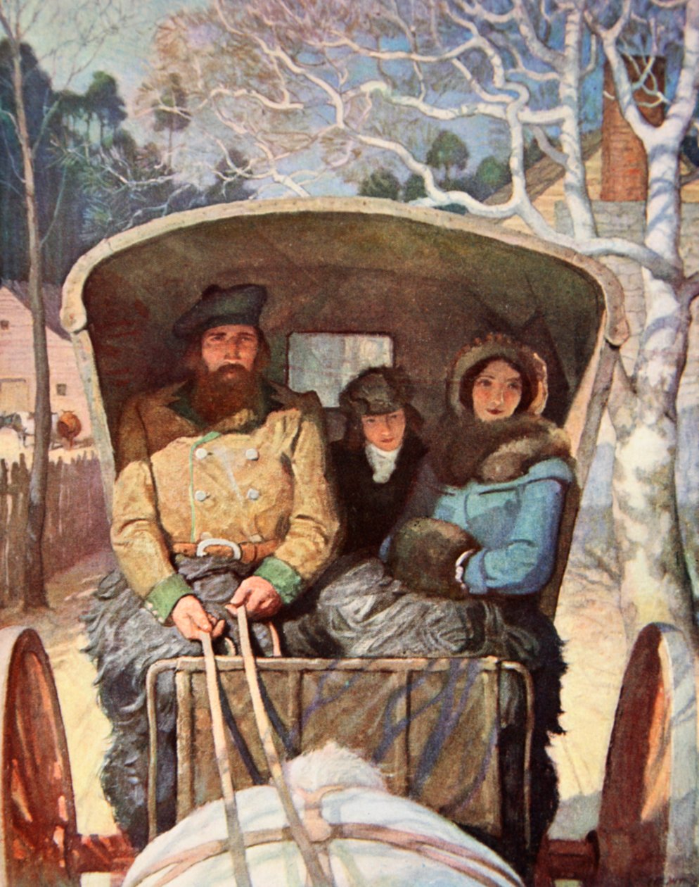 A Fraser család melegen öltözött a lovaskocsiba (színes litó) alkotó: Newell Convers (after) Wyeth