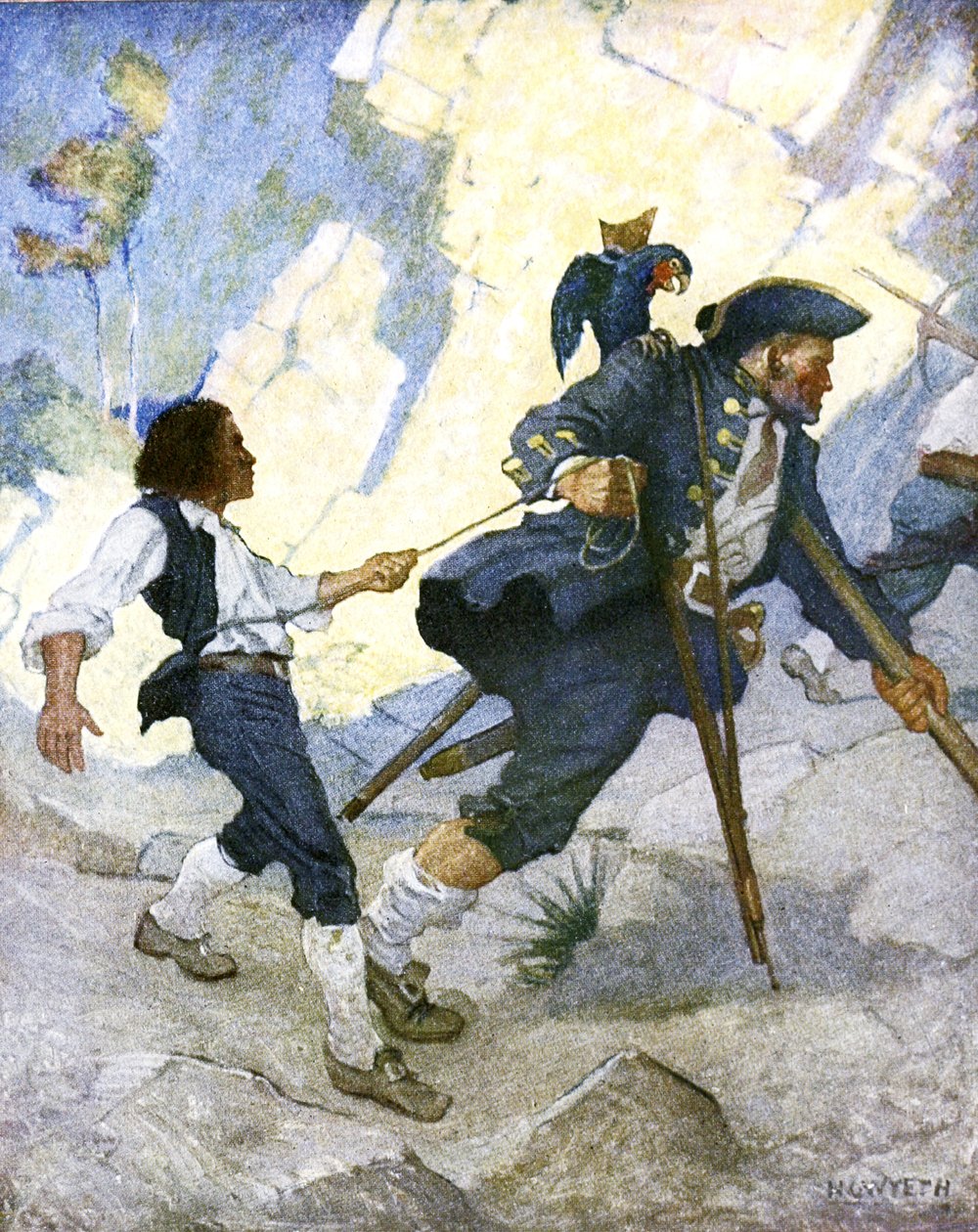 Az egész világon úgy vezettek, mint egy táncoló medve, Robert Louis Stevenson „Kincses sziget” című illusztrációja, Charles Scribner