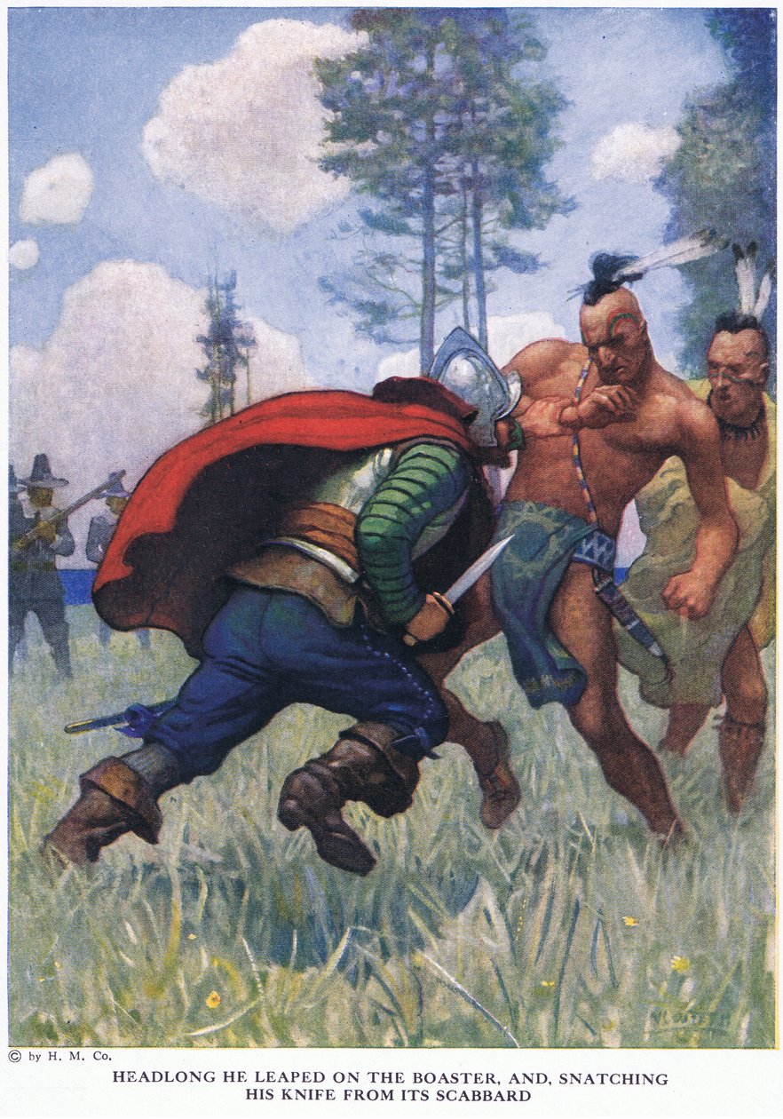 Hanyatt-homlok ráugrott a hencegőre, és kikapta a kését a hüvelyéből. alkotó: Newell Convers Wyeth