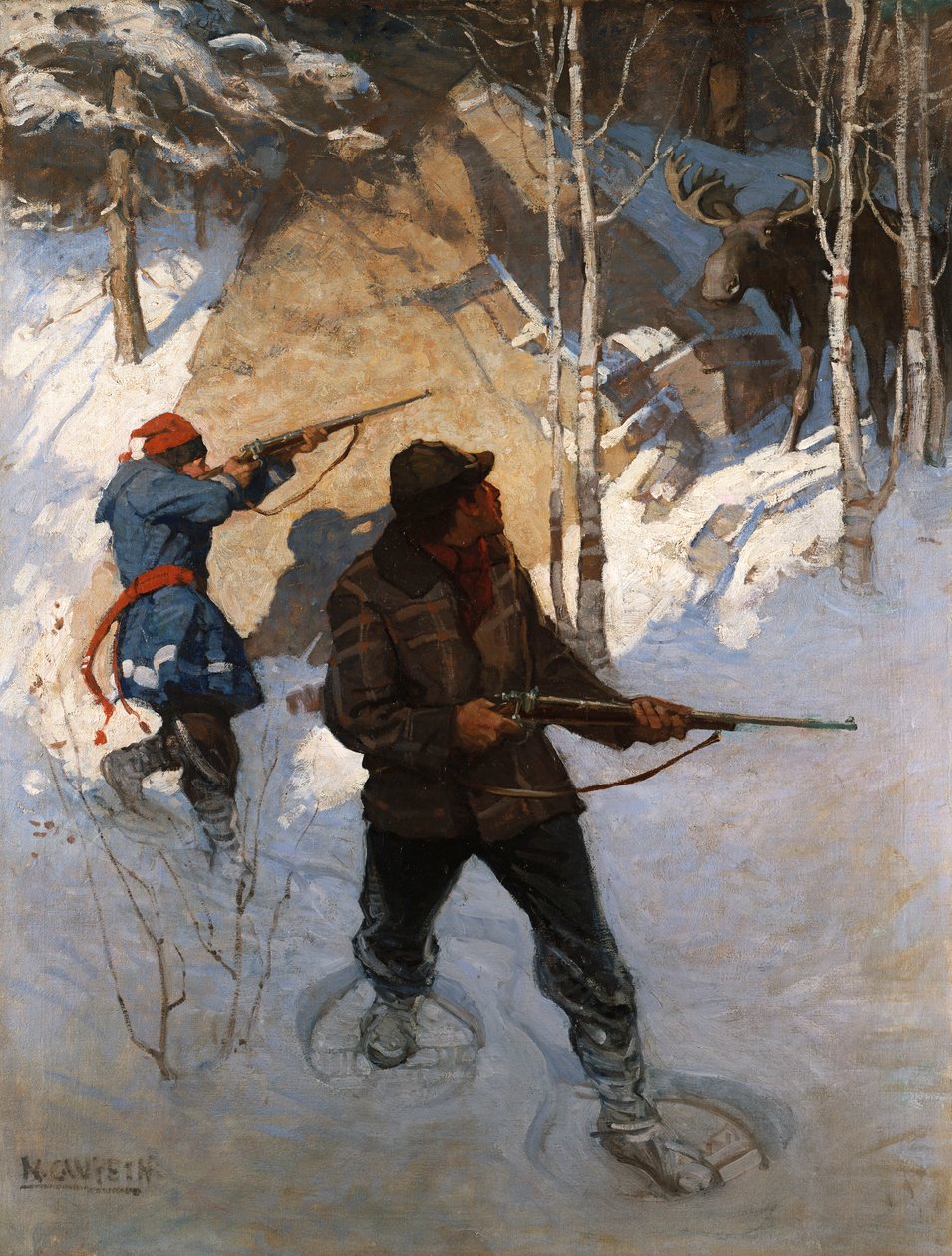 Moose Hunting (olaj, vászon) alkotó: Newell Convers Wyeth