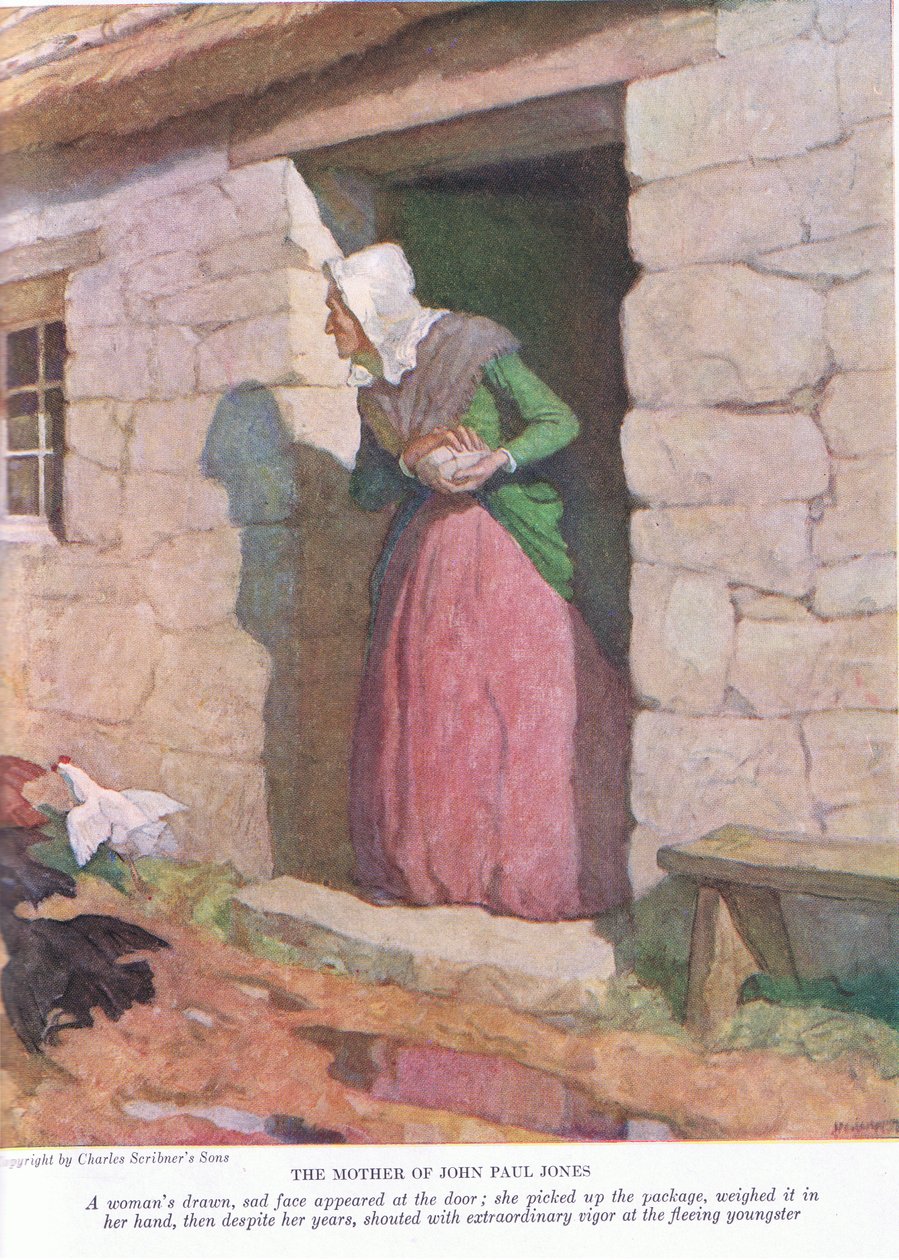 John Paul Jones édesanyja: Egy elhúzott, szomorú nő jelent meg az ajtóban; felvette a csomagot, és a kezében mérte, 1928 alkotó: Newell Convers Wyeth
