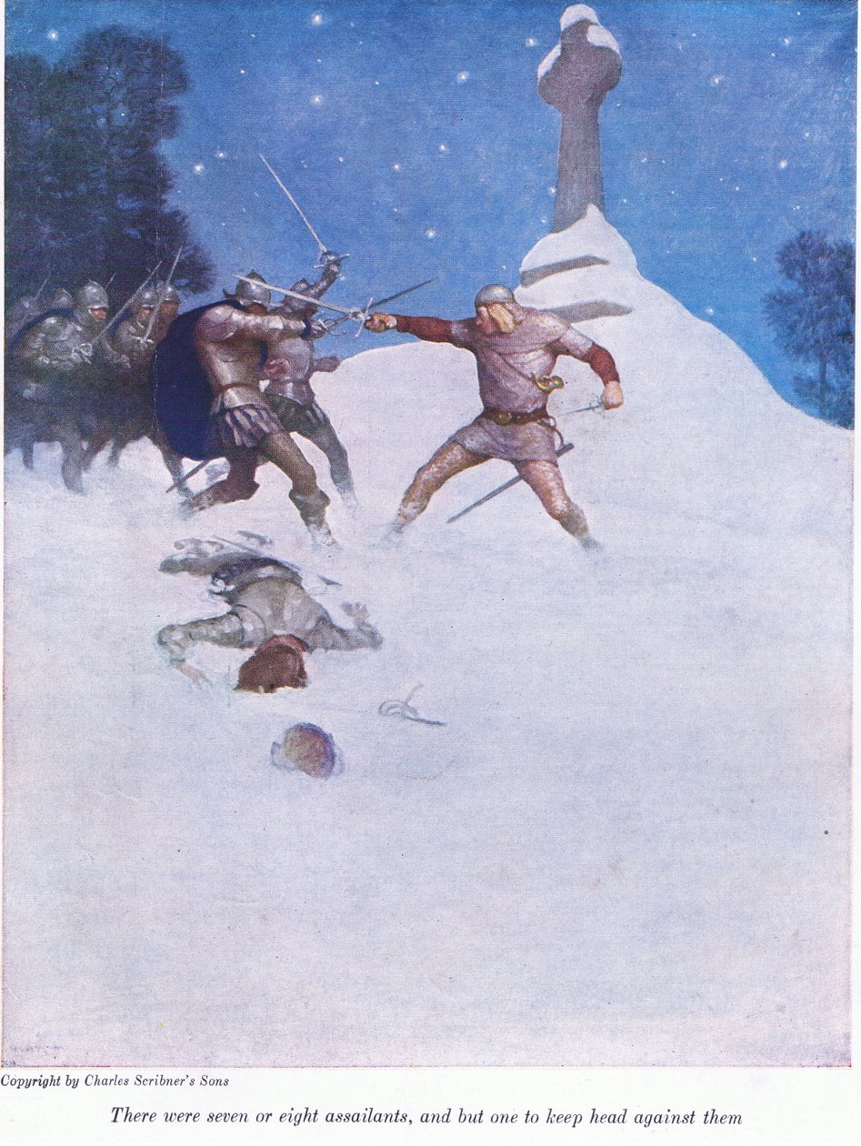 Hét-nyolc támadó volt, és csak egy volt, aki szembeszállt velük, 1916 alkotó: Newell Convers Wyeth