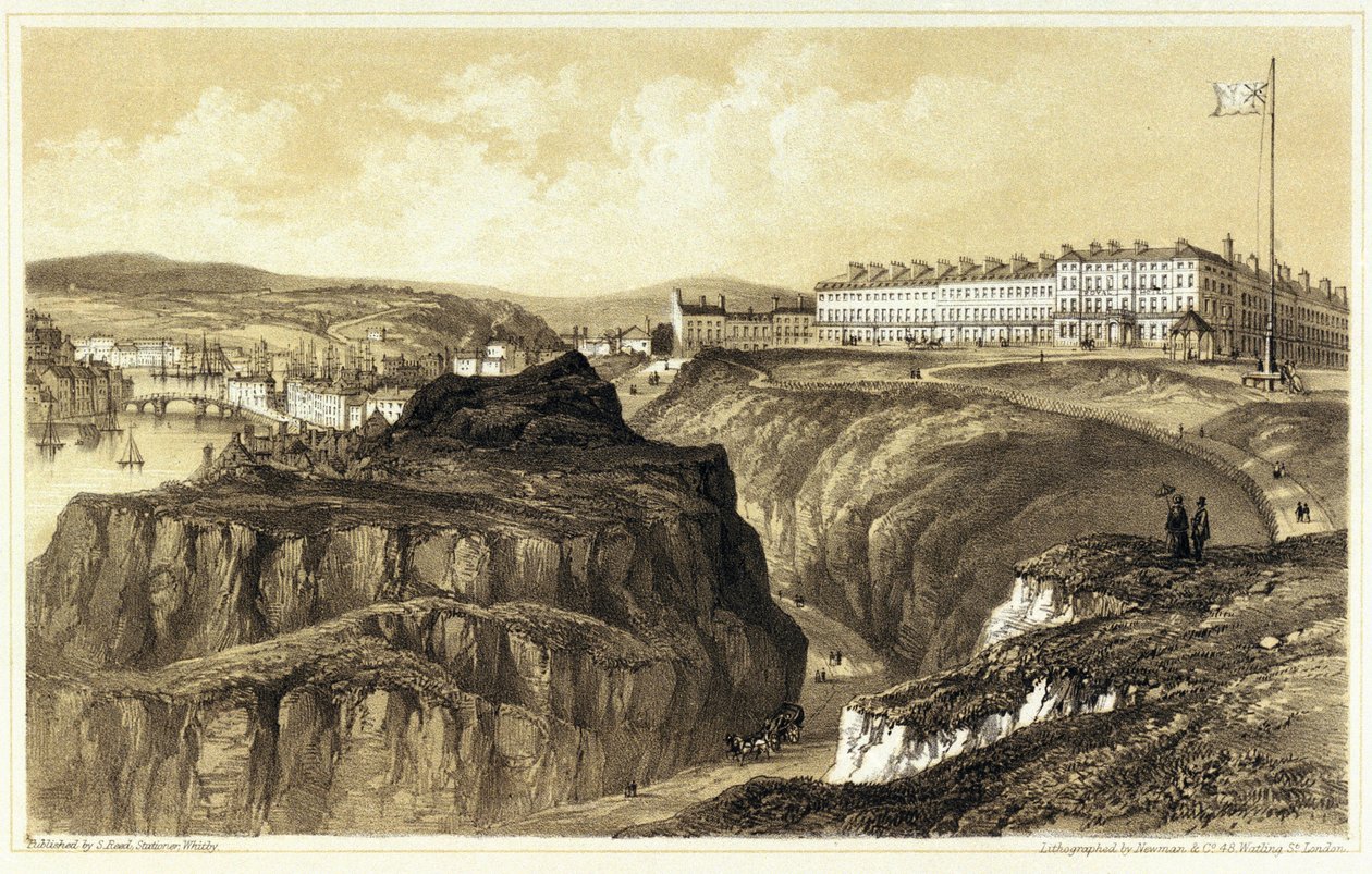 Whitby, Khyber Pass (Anglia), a város épületeinek és erődjének áttekintésével. A Newman  Co. által metszett litográfia, kiadó: S. Reed. alkotó: Newman & Co.