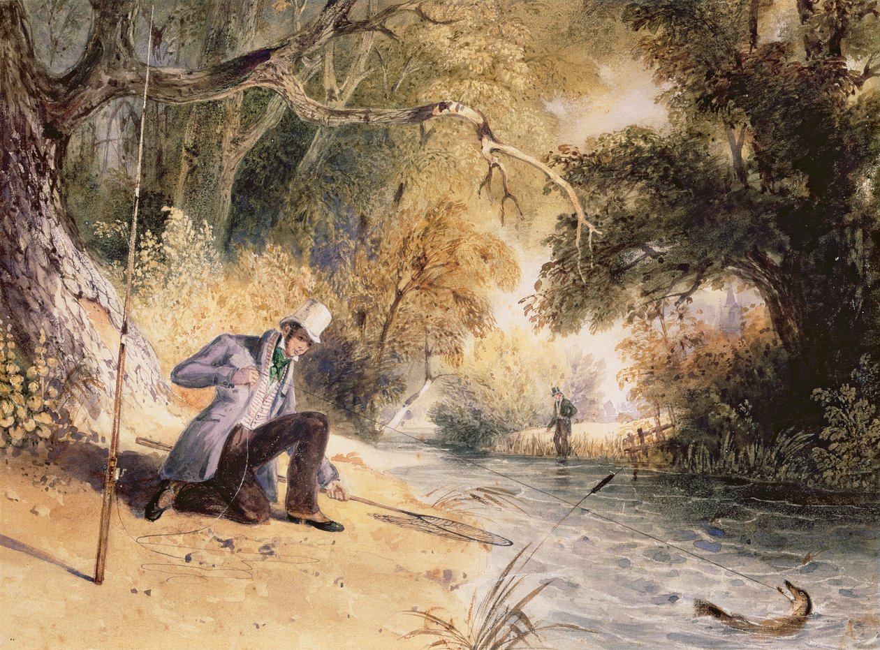 Csukahorgászat, Bukó partraszállása, 1839 körül (akvarell, papír) alkotó: Newton Fielding