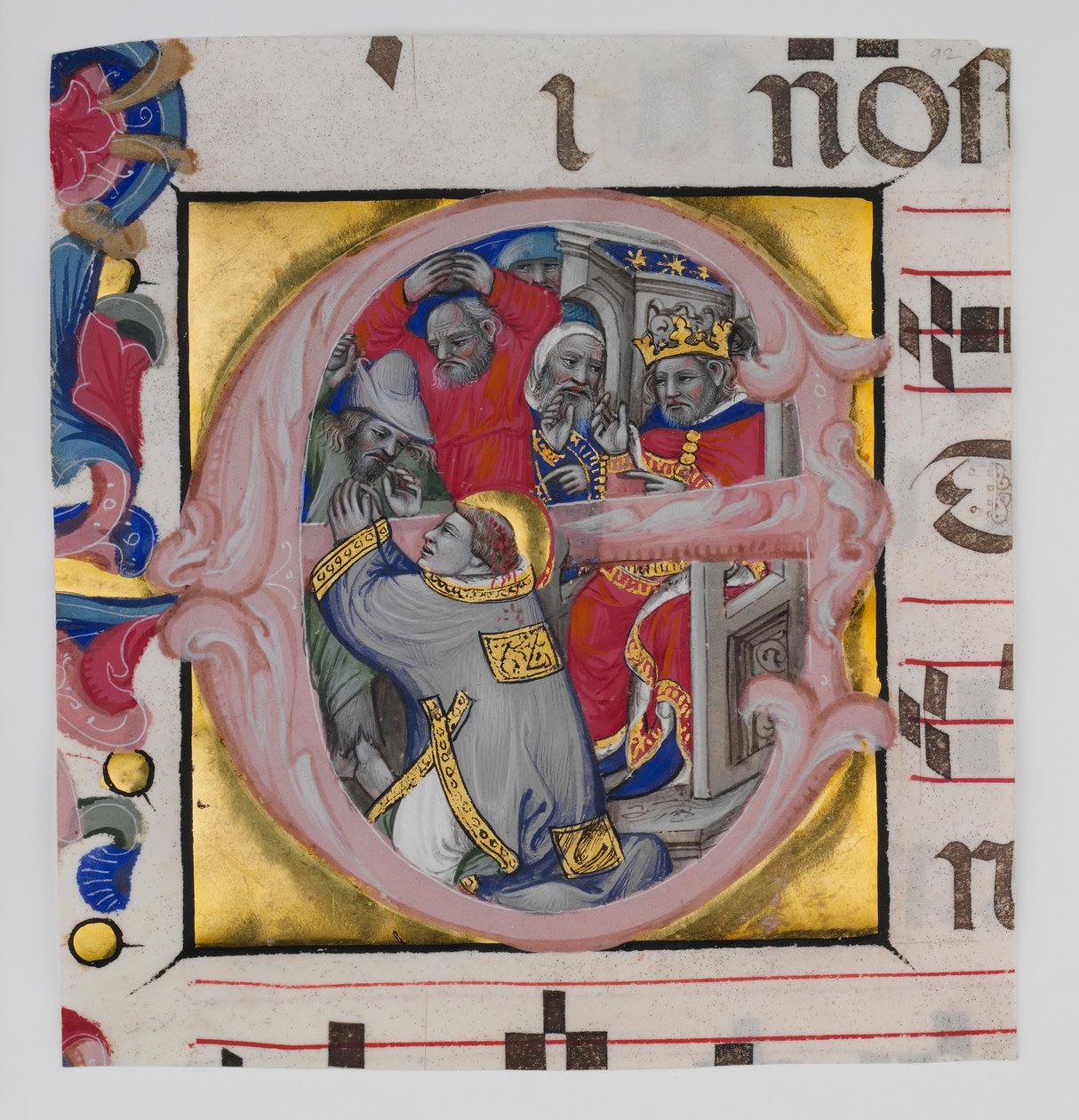 Kéziratos megvilágítás Szent István vértanúhalálával egy kezdeti E..., kb. 1394-1402. alkotó: Niccolò di Giacomo da Bologna