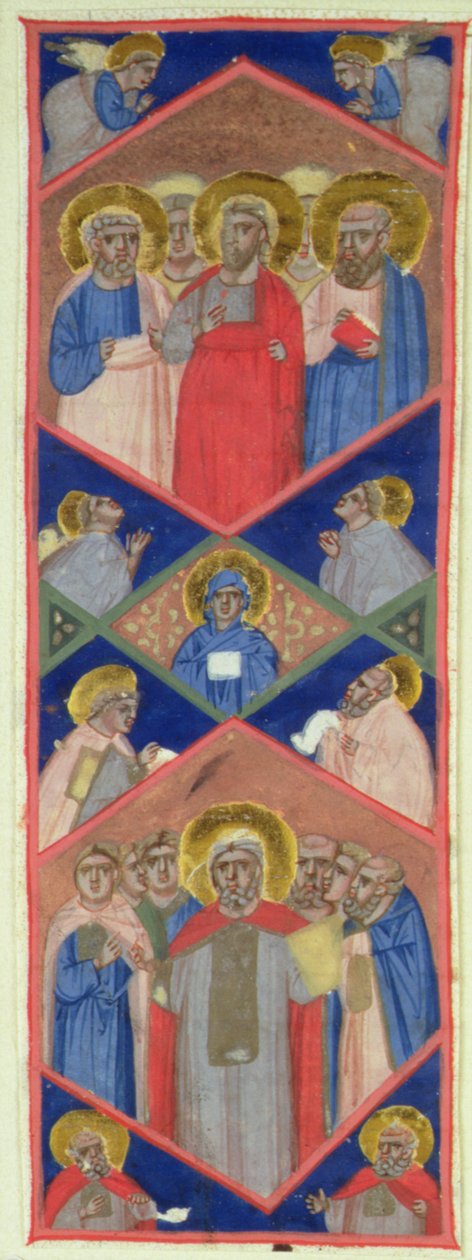 Nyolc szent, köztük Szent Péter, Szent András, Szent István, Szent Lőrinc, egy pápaszent, Szent Antal apát és négy másik szent alkotó: Niccolo di Giacomo