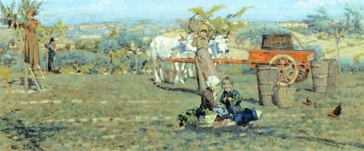 A mezőkön, 1891 körül, Niccolo Cannicci (1846-1906). Olaj, vászon, 41,5x90,5 cm. alkotó: Niccolo Cannicci