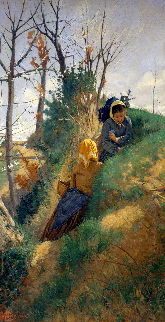 Pásztori jelenet, Niccolo Cannicci (1846-1906), olaj, vászon, 72x38 cm alkotó: Niccolo Cannicci