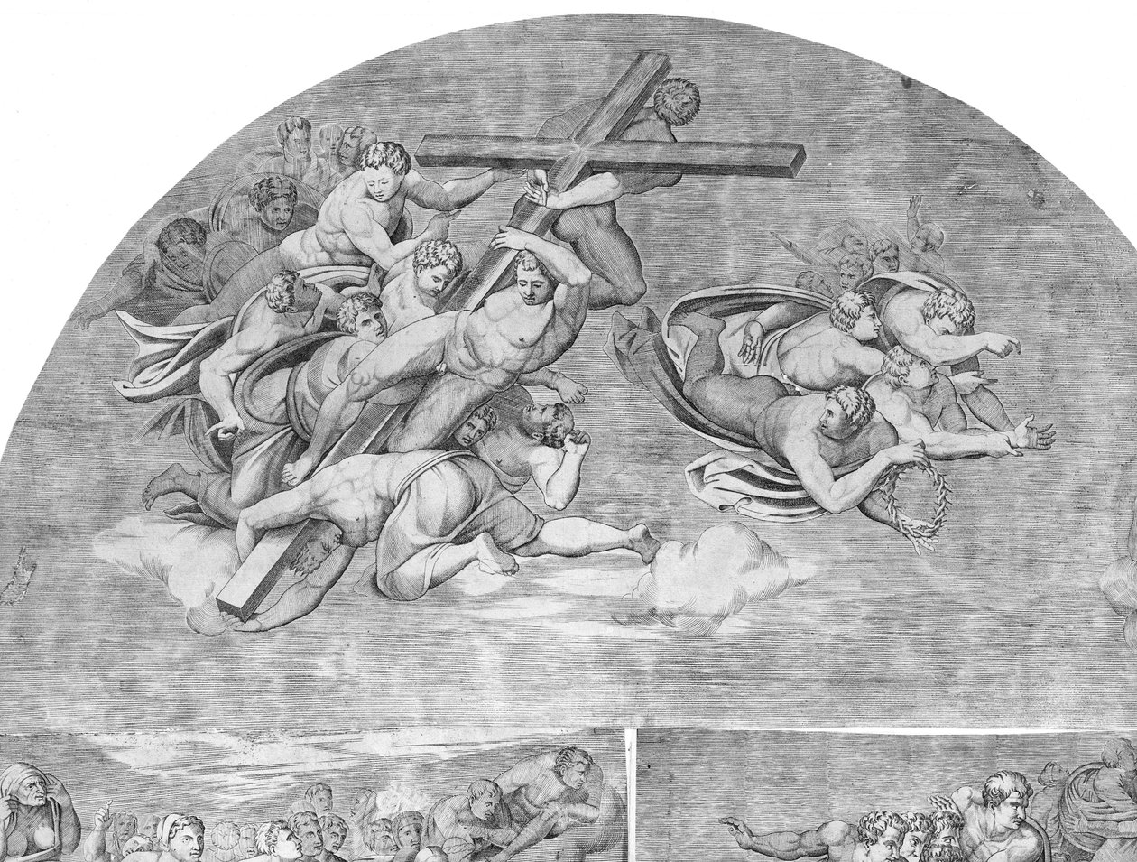 Az angyalok a keresztet vivő szentekkel az Utolsó ítélet bal felső része alatt, 1548., 1548. alkotó: Niccolo della Casa