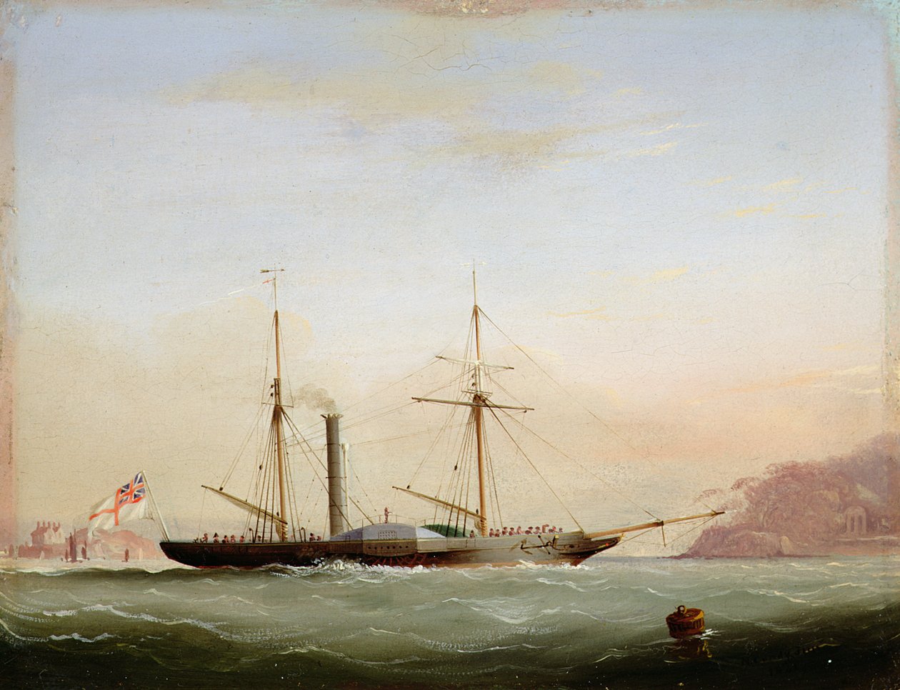 Paddle Steamer a Plymouth Soundon, Mount Edgecombe előtt, 1841 alkotó: Nicholas Matthews Condy