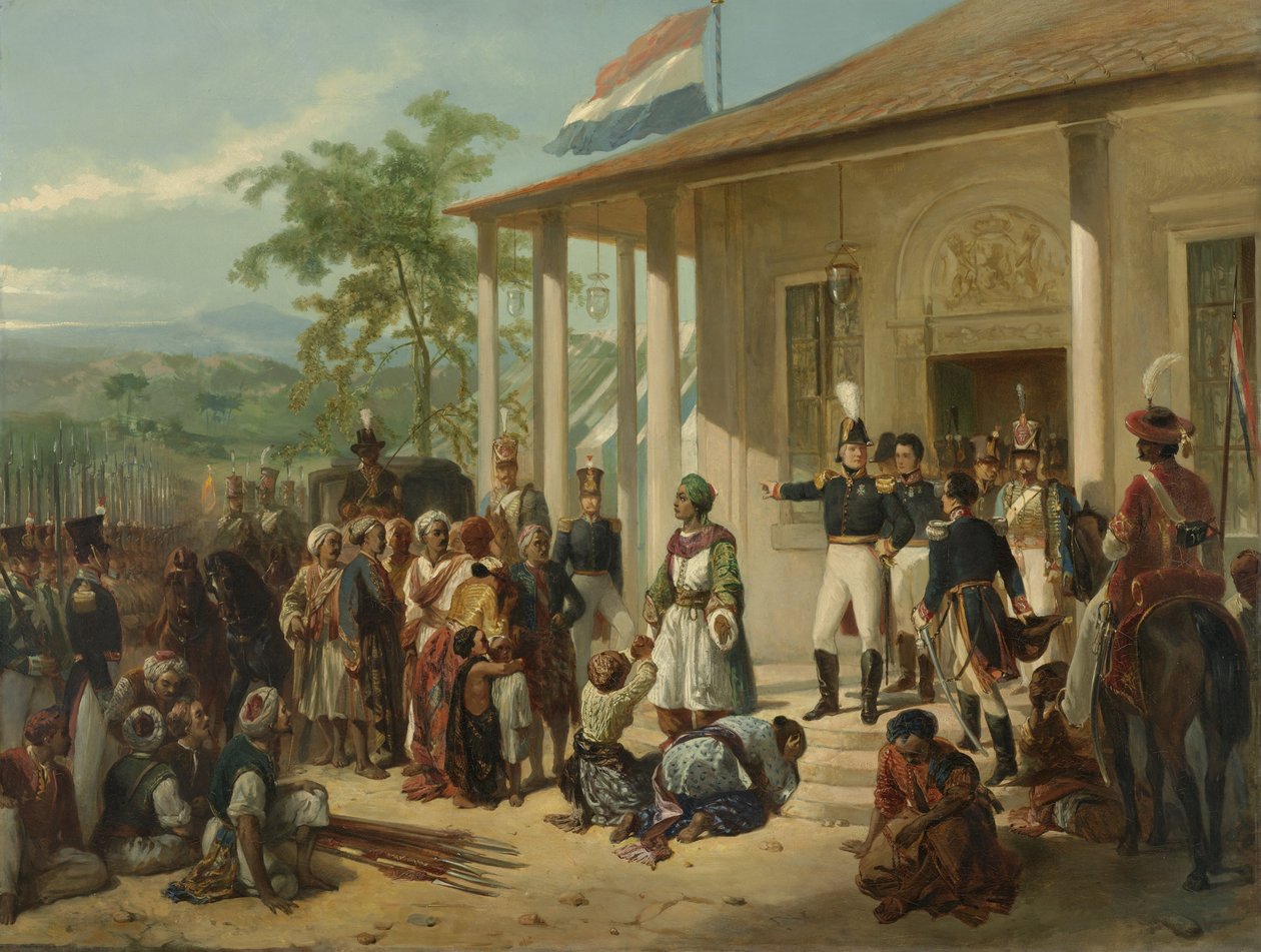 Diepo Negoro letartóztatása De Kock báró altábornagy által, 1830-35 alkotó: Nicholas Pieneman