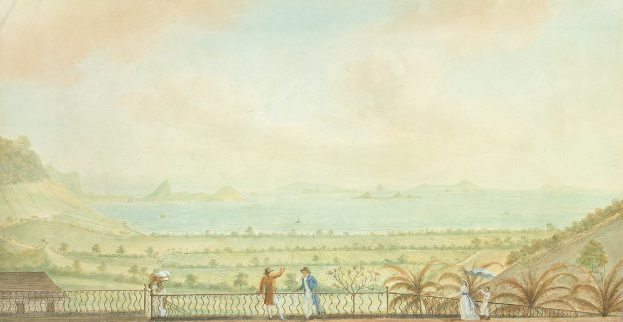 Kilátás a Kis-Antillákon, 1785 körül (wc és testszín papíron) alkotó: Nicholas Pocock