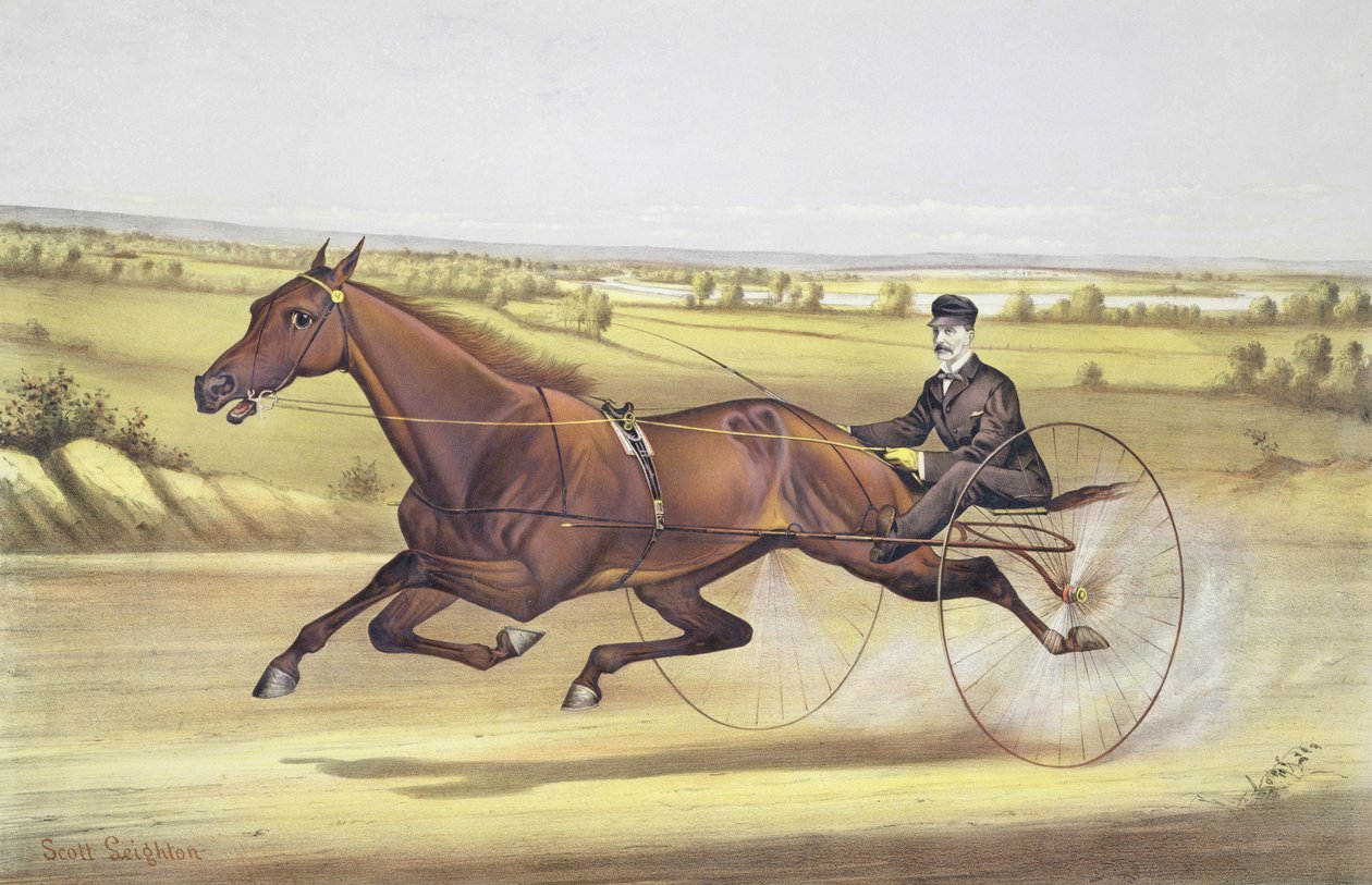 A gyep királynője, „Maud S”, hajtója W.W. Bair, kocsma. Currier és Ives, 1880 alkotó: Nicholas Winfield Scott Leighton