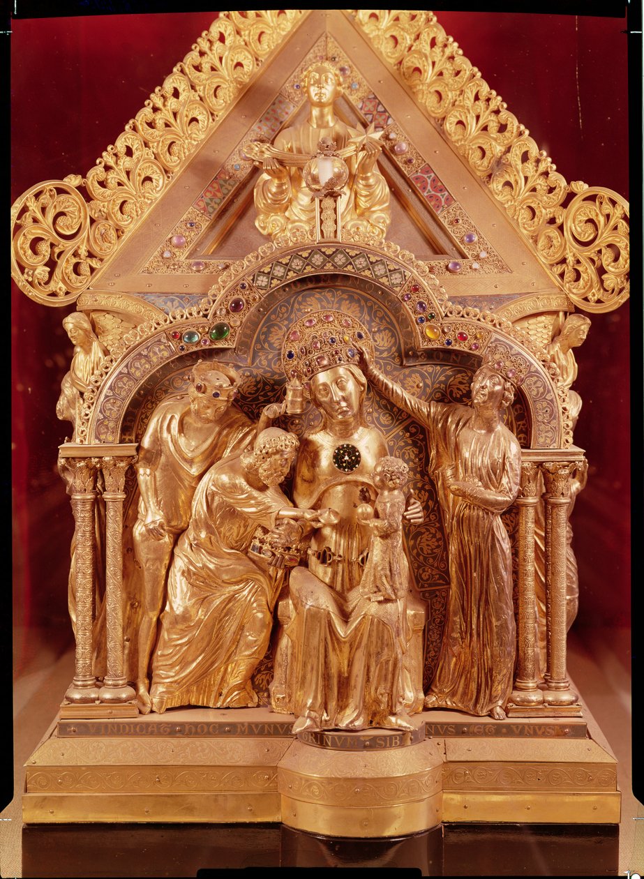 Mágusok imádása, a Notre-Dame Szűzanya-szentély oromzatos vége, 1205 (ezüst aranyozott, réz aranyozott, zománcozott és filigrán fán) alkotó: Nicholas of Verdun