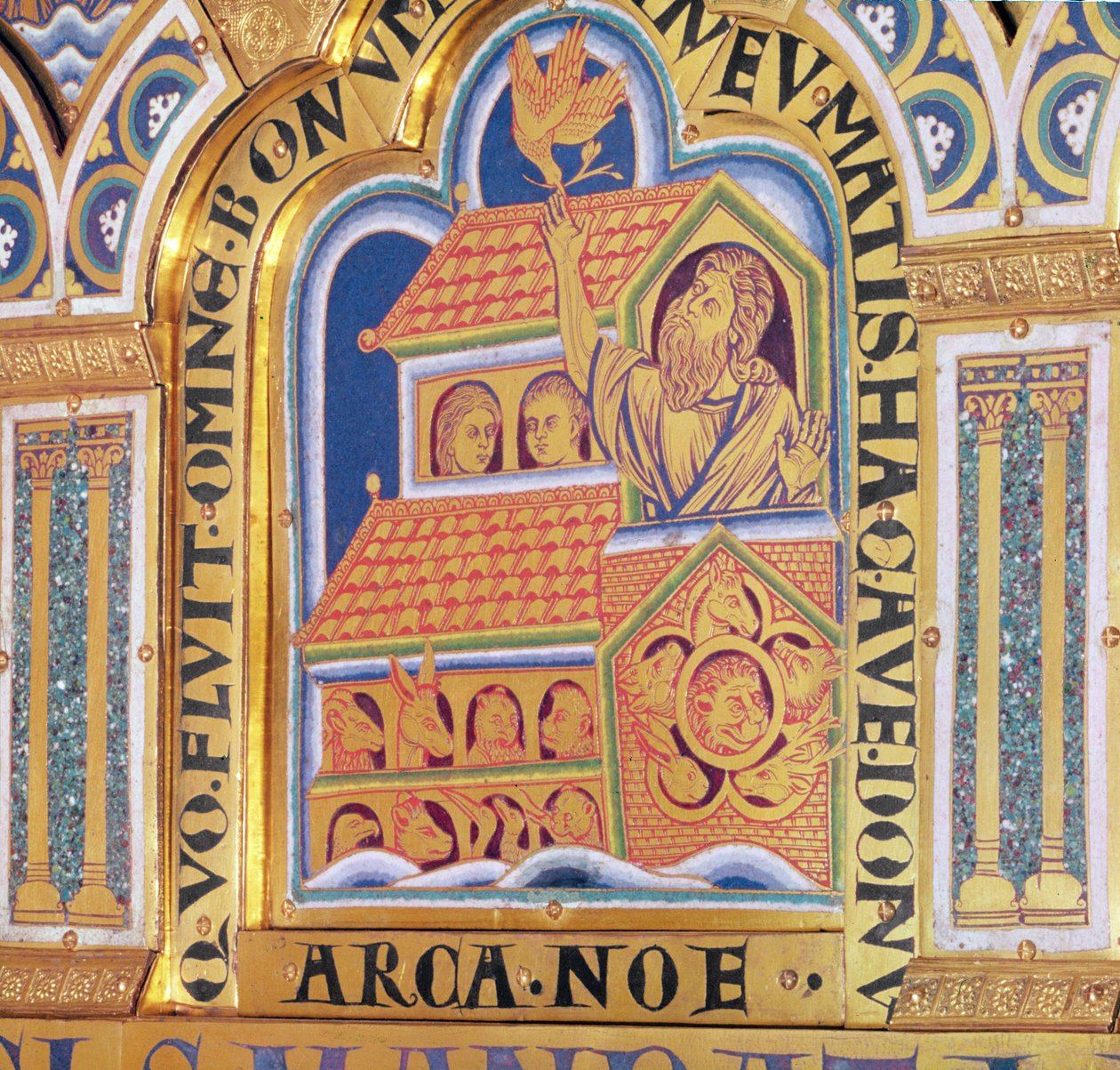 Noé és a bárka, a Verduner-oltár 51 táblájának egyik részlete, 1181 (pempős zománcozás) alkotó: Nicholas of Verdun